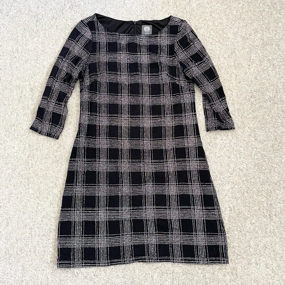 Vince Camuto size 10 Black & Silver Glitter Plaid Dress